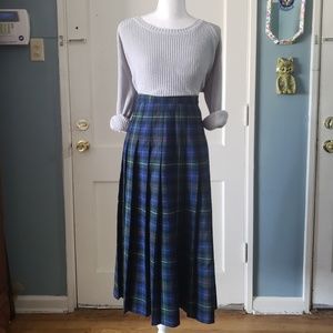 Vintage ♡ Wool Pleated Plaid Midi Skirt